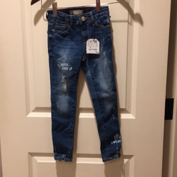 NWT Zara girls graphic distressed denim jeans size 6 - Picture 1 of 11
